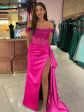 Off the Shoulder Satin Beaded Prom Dress With Appliques