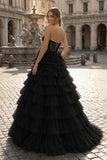 Yellow Sweetheart A Line Tiered Tulle Long Prom Dress