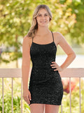 Bodycon Short Orange Scoop Neck Sequins Mini Party Dresses