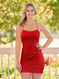 Bodycon Short Orange Scoop Neck Sequins Mini Party Dresses