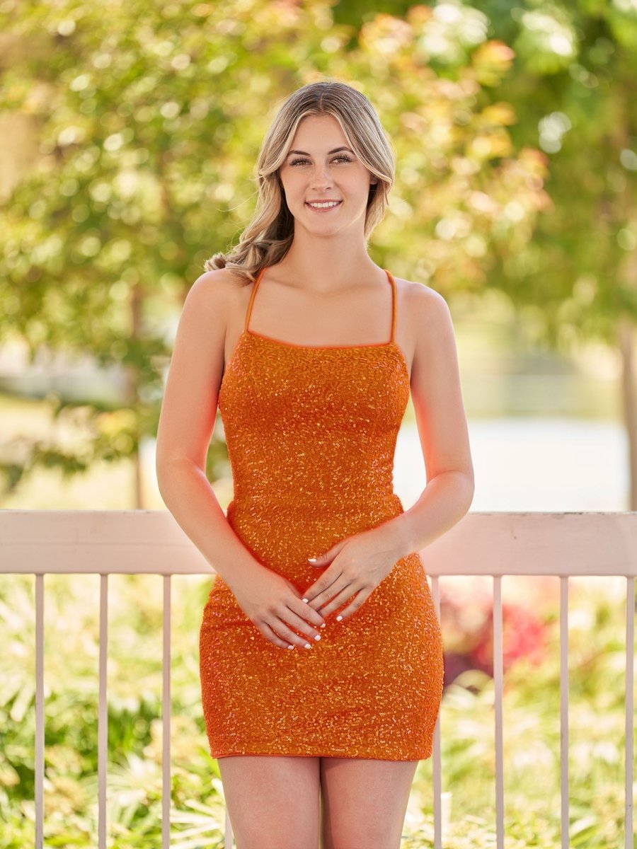Bodycon Short Orange Scoop Neck Sequins Mini Party Dresses