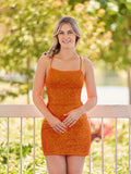 Bodycon Short Orange Scoop Neck Sequins Mini Party Dresses