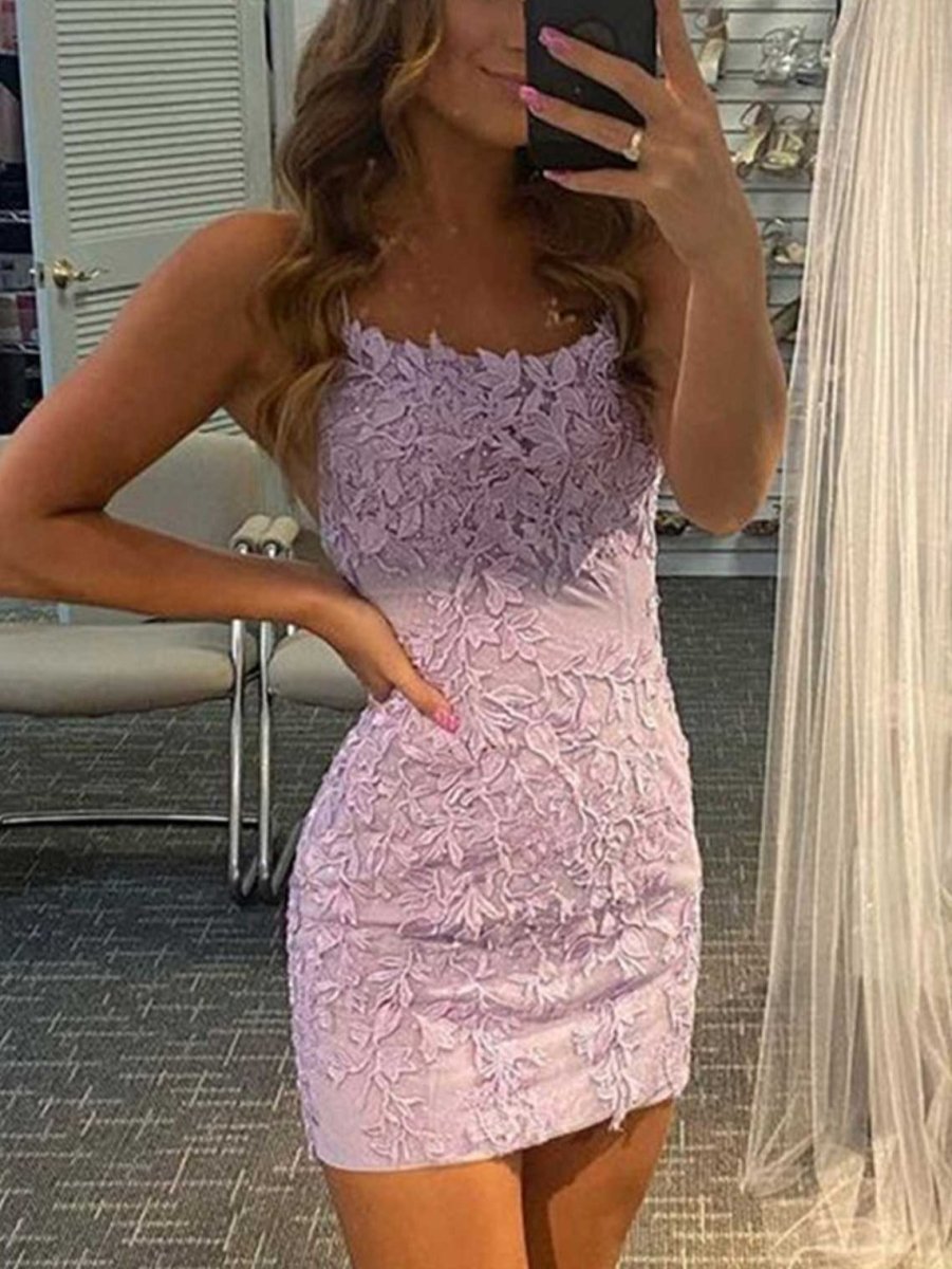 Sheath Spaghetti Straps Lace Short Homecoming & Cocktail Dresses
