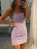 Sheath Spaghetti Straps Lace Short Homecoming & Cocktail Dresses