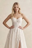 Lace A-Line Sweetheart Corset Wedding Dress With Slit in Ivory