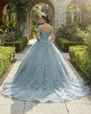 Acacia | Lace Dusty Blue Off the Shoulder Ball Gown Quinceanera Dresses
