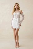 Lace Long Sleeves Sweetheart Sheath Mini Wedding Dress in White