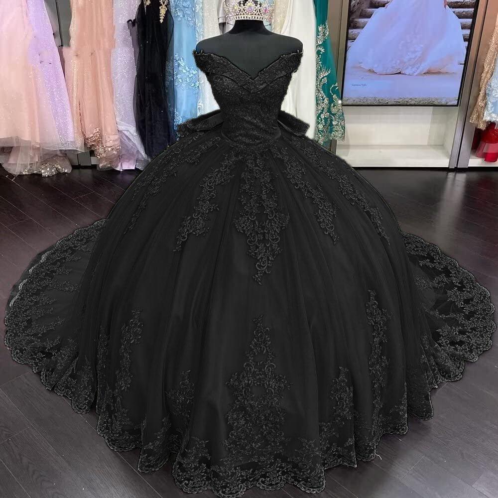 Lace Tulle Sage Applique Off Shoulder Quinceanera Dresses