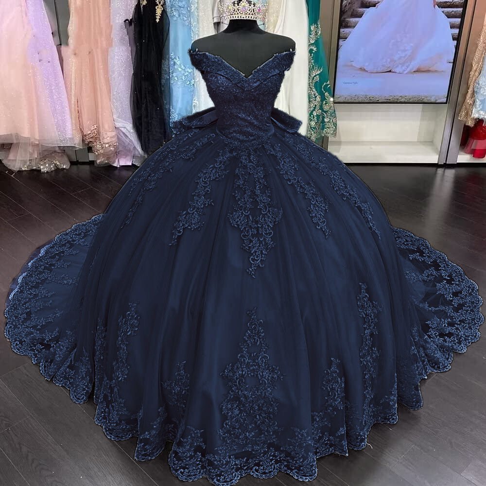 Lace Tulle Sage Applique Off Shoulder Quinceanera Dresses