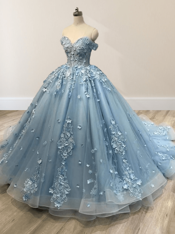 Acacia | Lace Dusty Blue Off the Shoulder Ball Gown Quinceanera Dresses
