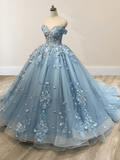 Acacia | Lace Dusty Blue Off the Shoulder Ball Gown Quinceanera Dresses
