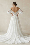 Lace Sweetheart A-Line Corset Wedding Dress With Sleeves in White