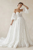 Lace Sweetheart A-Line Corset Wedding Dress With Sleeves in White