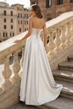 Lachlan | Satin A-Line Scoop Empire-Waist Pleated Satin High Slit Formal Prom Dress
