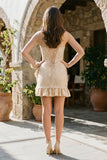Champagne - Strapless Beaded Bodycon Short Homecoming Dress With Ruffles