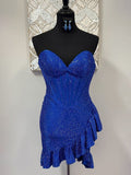 Royal Blue - Strapless Beaded Bodycon Short Homecoming Dress With Ruffles