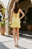 Yellow - Strapless Beaded Bodycon Short Homecoming Dress With Ruffles