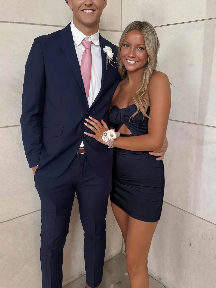 Sky Blue Strapless Sheath Short Homecoming Dresses