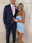 Sky Blue Strapless Sheath Short Homecoming Dresses