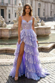 Lavender Princess A Line Off the Shoulder Corset Prom Dress with Lace Ruffles