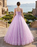 Lilac A-Line Spaghetti Straps Tulle Long Quinceanera Dresses