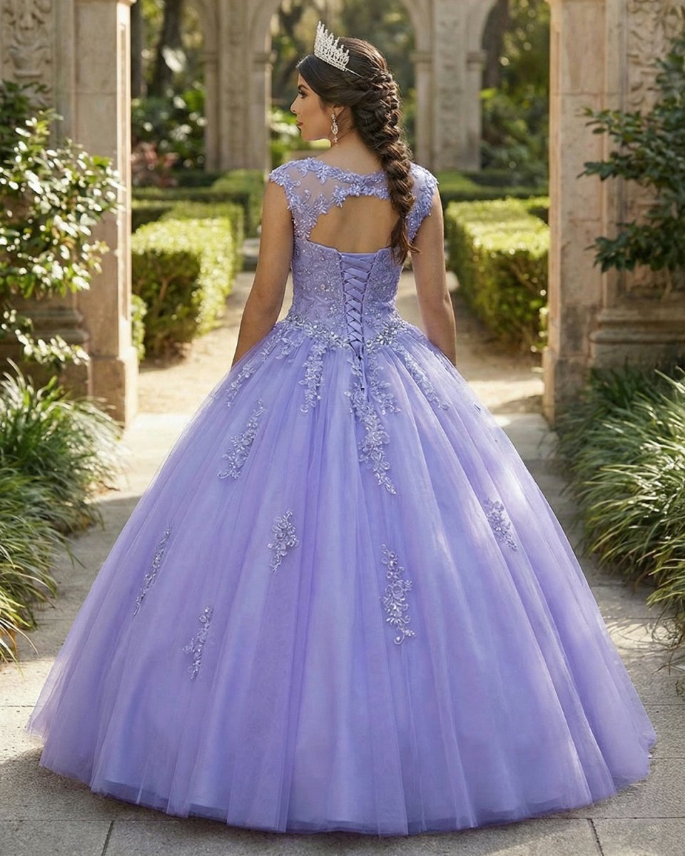 Lavender Ball Gown Quinceanera Dresses Lace Appliqued Dress