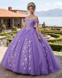 Big Bow Floral Flower Lace Applique Off Shoulder Ball Gown Quinceanera Dresses