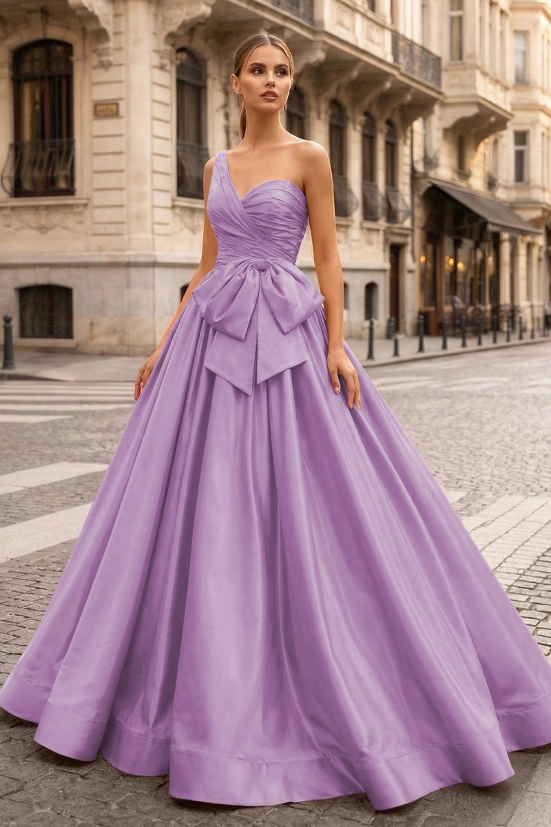 One Shoulder Satin A Line Prom Dress With Bow