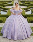 Lavender Off-the-Shoulder Straps Appliqued Quinceanera Dresses