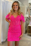 Sparkly Lavender Sequin-Embroidery Lace-Up Mini Party Dresses