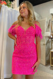 Sparkly Lavender Sequin-Embroidery Lace-Up Mini Party Dresses