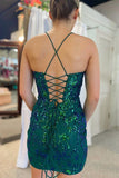 Sparkly Lavender Sequin-Embroidery Lace-Up Mini Party Dresses