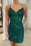 Sparkly Lavender Sequin-Embroidery Lace-Up Mini Party Dresses