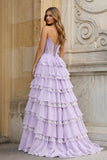 Sky Blue Sweetheart A Line Sequined Lace Ruffled Long Prom Dresses With Appliques