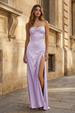 Spaghetti Straps Long Sheath Prom Dress With Split
