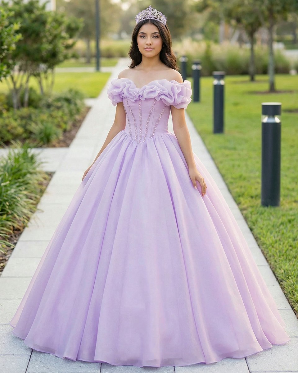 Lavender A-Line Off Shoulder Long Prom Dresses Purple Dress