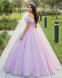 Lavender A-Line Off Shoulder Long Prom Dresses Purple Dress