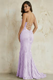 Sky Blue Spaghetti Straps Mermaid Tulle Long Prom Dresses With Appliques