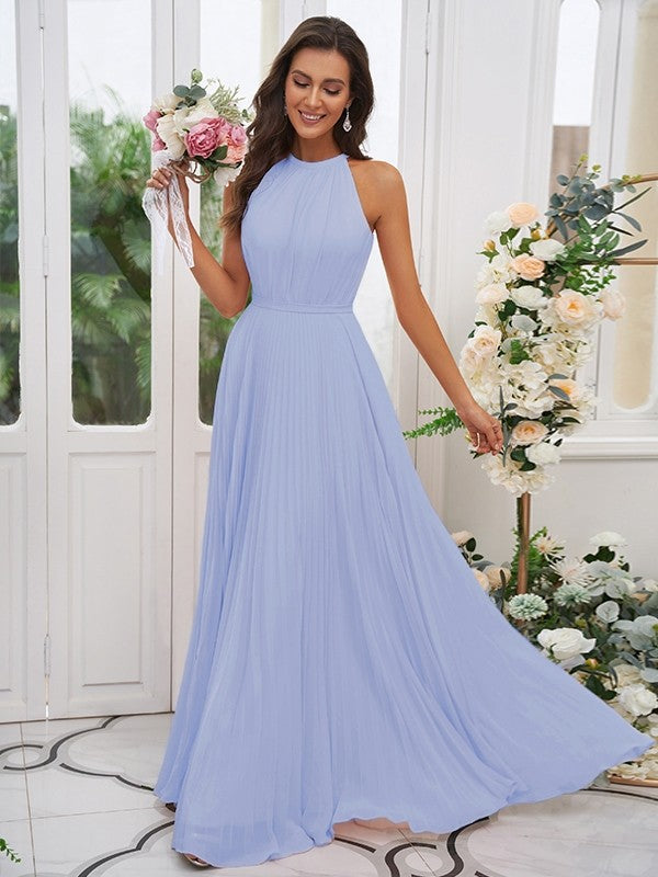 A-Line/Princess Chiffon Ruffles Halter Sleeveless Floor-Length Bridesmaid Dresses Evening Dress