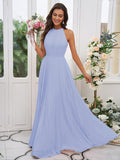 A-Line/Princess Chiffon Ruffles Halter Sleeveless Floor-Length Bridesmaid Dresses Evening Dress