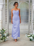 Sheath/Column Satin Ruched Spaghetti Straps Sleeveless Ankle-Length Bridesmaid Dresses Evening Dress