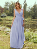 A-Line/Princess Chiffon Ruffles V-neck Sleeveless Floor-Length Bridesmaid Dresses Evening Prom Dress