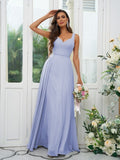 A-Line/Princess Chiffon Ruffles V-neck Sleeveless Floor-Length Bridesmaid Dresses Evening Dress