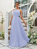A-Linie/Princess-Linie Chiffon Rüschen Neckholder Ärmellos Bodenlang Brautjungfernkleider Abendkleid
