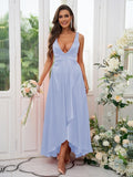 A-Line/Princess Silk like Satin Ruffles V-neck Sleeveless Ankle-Length Bridesmaid Dresses Prom Dress