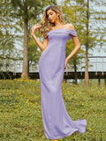 Sheath/Column Jersey Ruched Off-the-Shoulder Sleeveless Sweep/Brush Train Bridesmaid Dresses Evening Dress