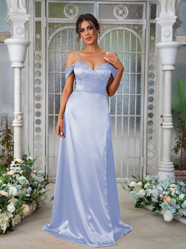 A-Line/Princess Silk like Satin Ruched Sweetheart Sleeveless Sweep/Brush Train Bridesmaid Dresses Evening Dress