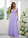 A-Line/Princess Jersey Ruffles V-neck Sleeveless Floor-Length Bridesmaid Dresses Evening Prom Dress