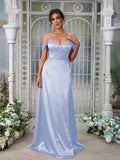 A-Line/Princess Silk like Satin Ruched Sweetheart Sleeveless Sweep/Brush Train Bridesmaid Dresses Evening Dress