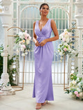 Sheath/Column Jersey Ruched V-neck Sleeveless Floor-Length Bridesmaid Dresses Evening Dress